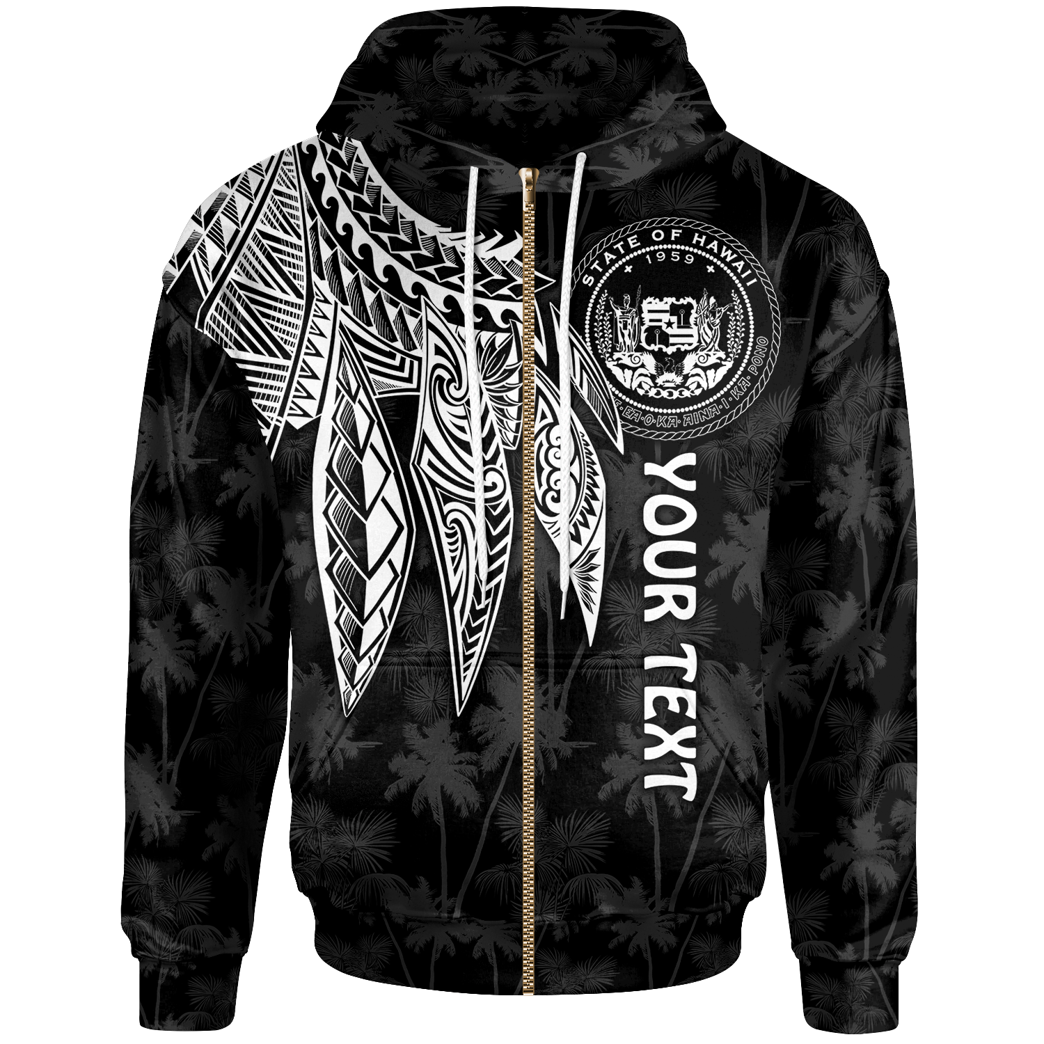 Polynesian Hawaii Custom Zip up Hoodie Polynesian Wings (White) Unisex White - Polynesian Pride