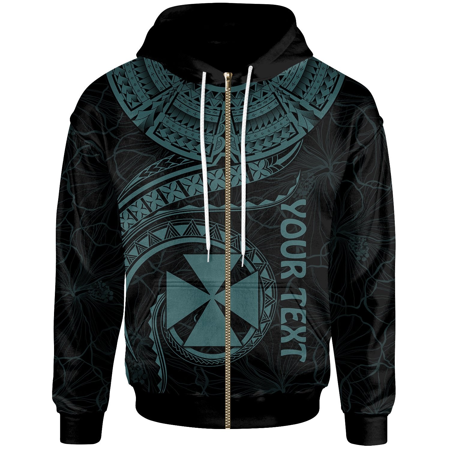 Wallis and Futuna Polynesian Custom Zip up Hoodie Wallis and Futuna Waves (Turquoise) Unisex Turquoise - Polynesian Pride