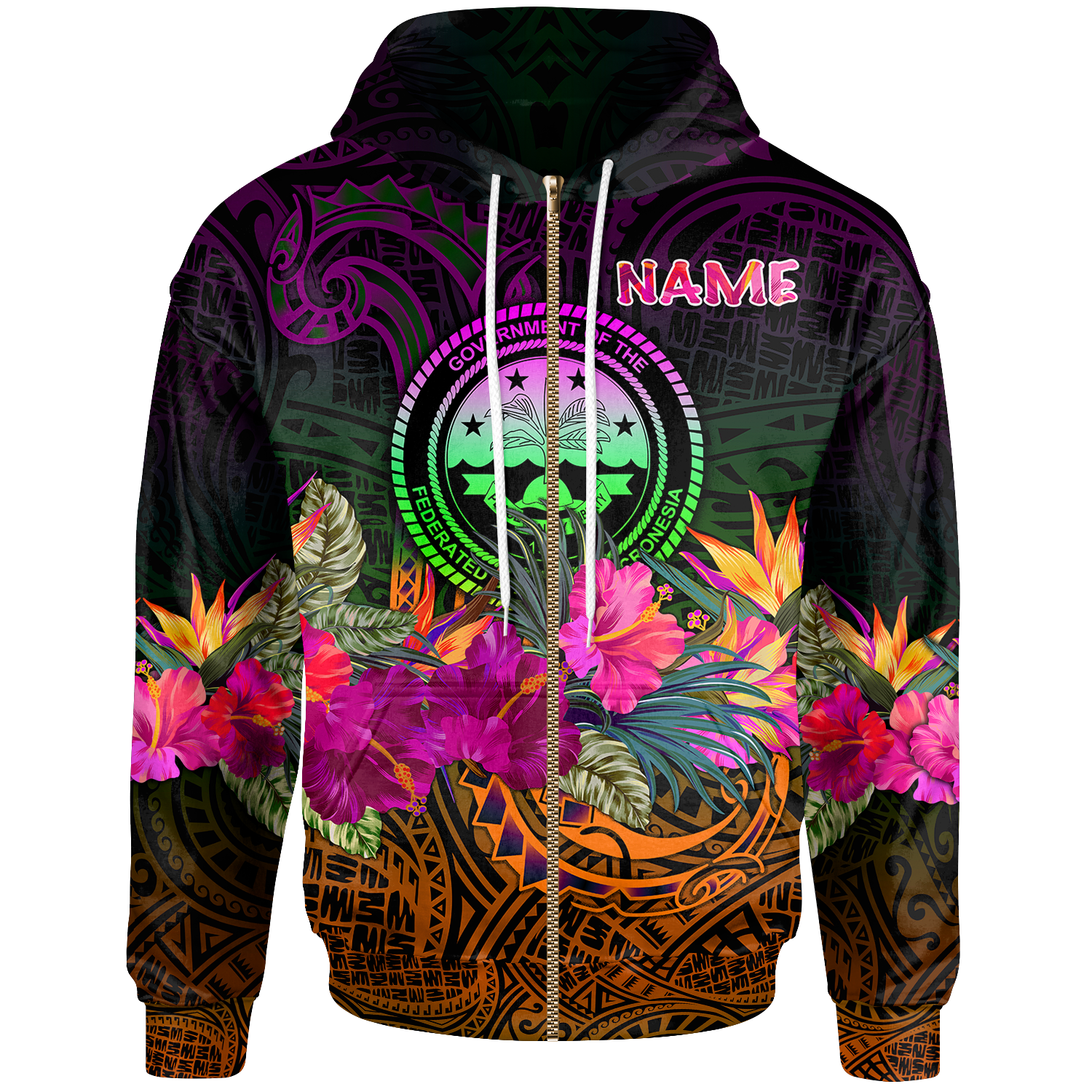 Federated States of Micronesia Custom Zip up Hoodie Summer Hibiscus Unisex Reggae - Polynesian Pride