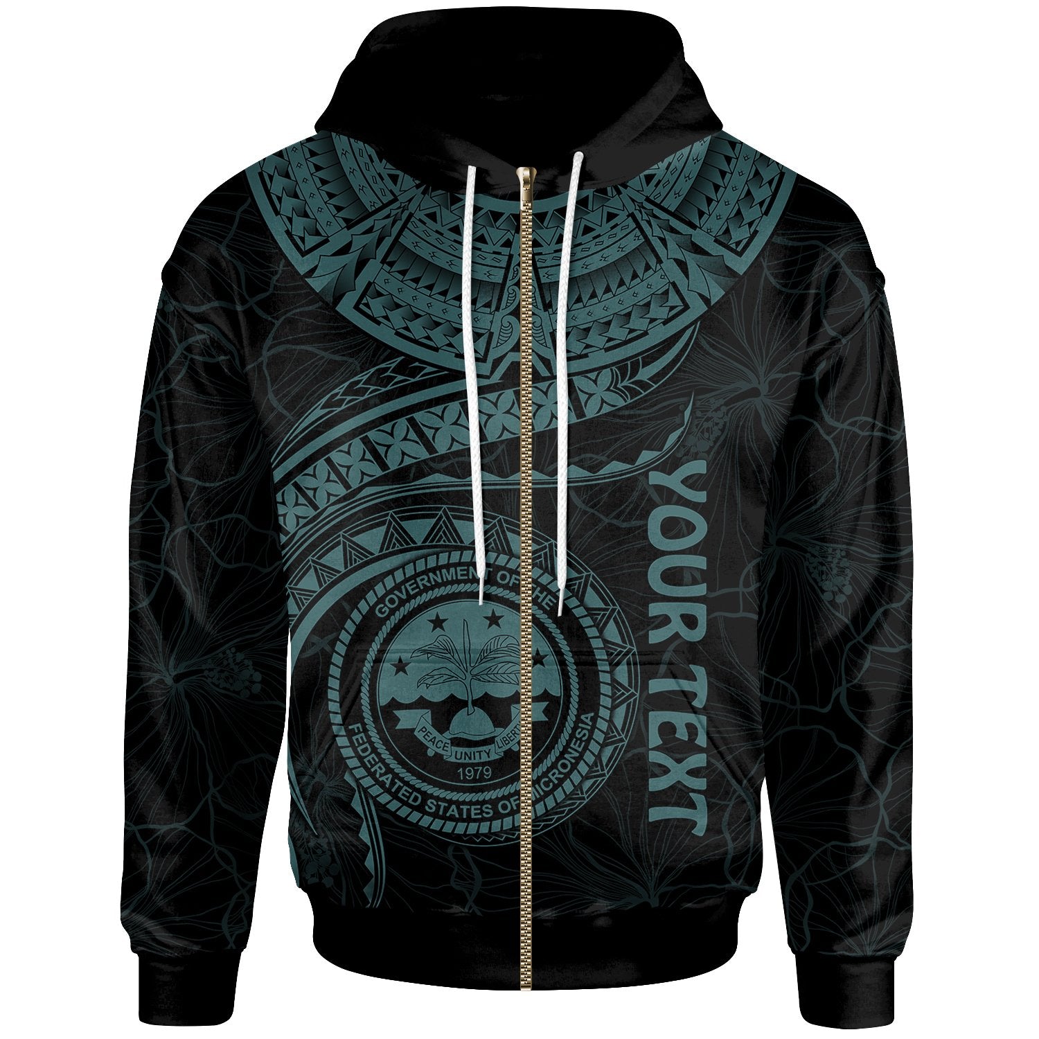 Federated States of Micronesia Polynesian Custom Zip up Hoodie FSM Waves (Turquoise) Unisex Turquoise - Polynesian Pride