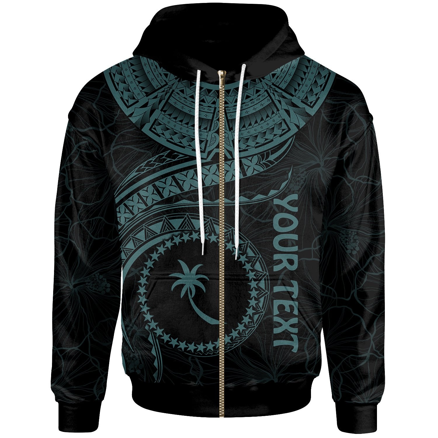 Chuuk Polynesian Custom Zip up Hoodie Chuuk Waves (Turquoise) Unisex Turquoise - Polynesian Pride