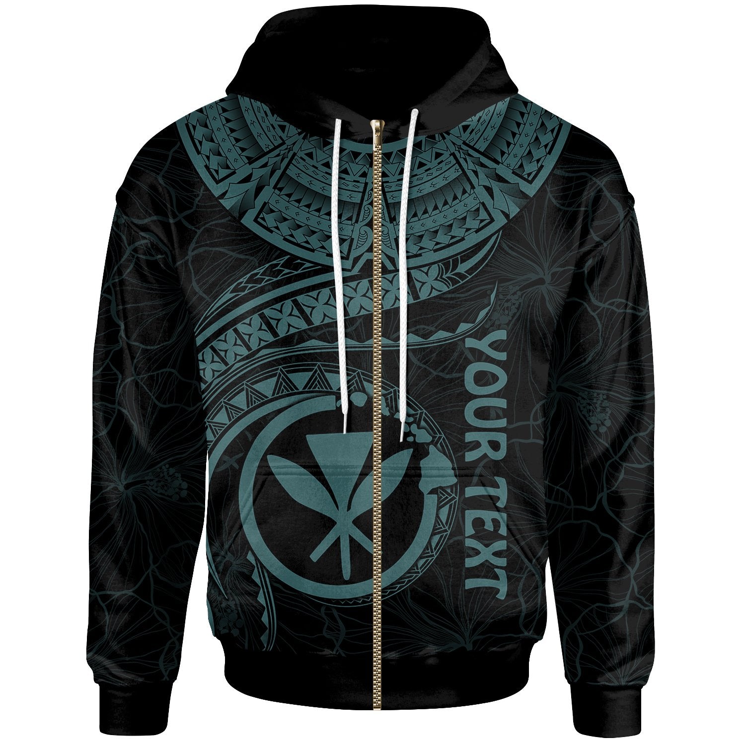 Polynesian Hawaii Kanaka Maoli Custom Zip up Hoodie Hawaiian Waves (Turquoise) Unisex Turquoise - Polynesian Pride