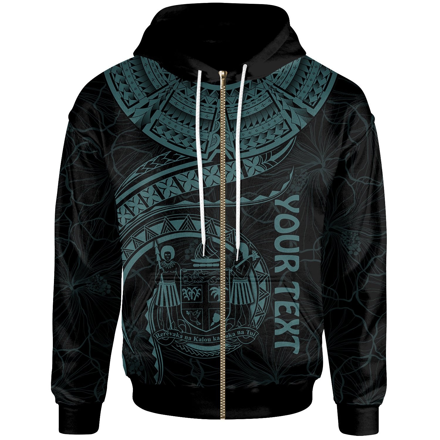 Fiji Polynesian Custom Zip up Hoodie Fiji Waves (Turquoise) Unisex Turquoise - Polynesian Pride