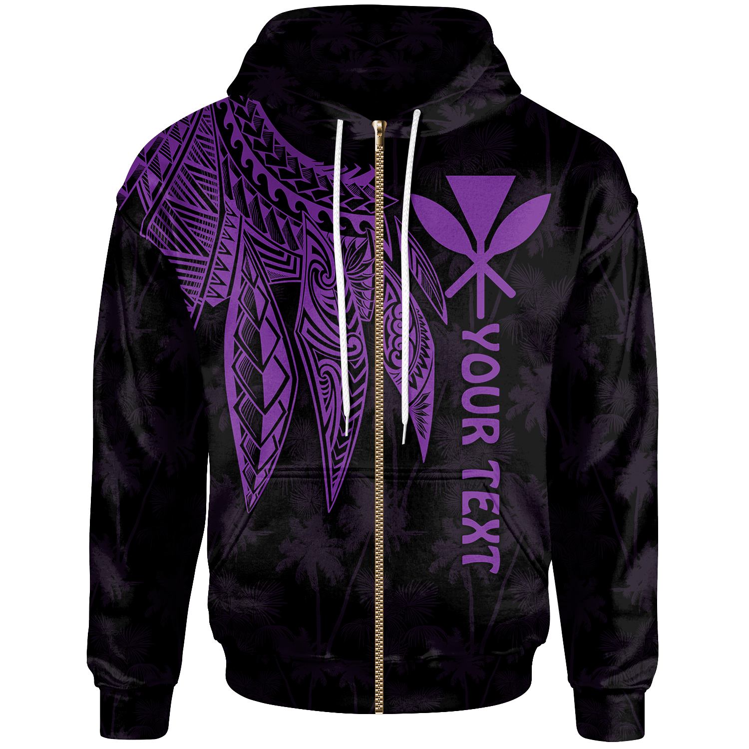 Polynesian Hawaii Kanaka Maoli Custom Zip up Hoodie Polynesian Wings (Purple) Unisex Purple - Polynesian Pride