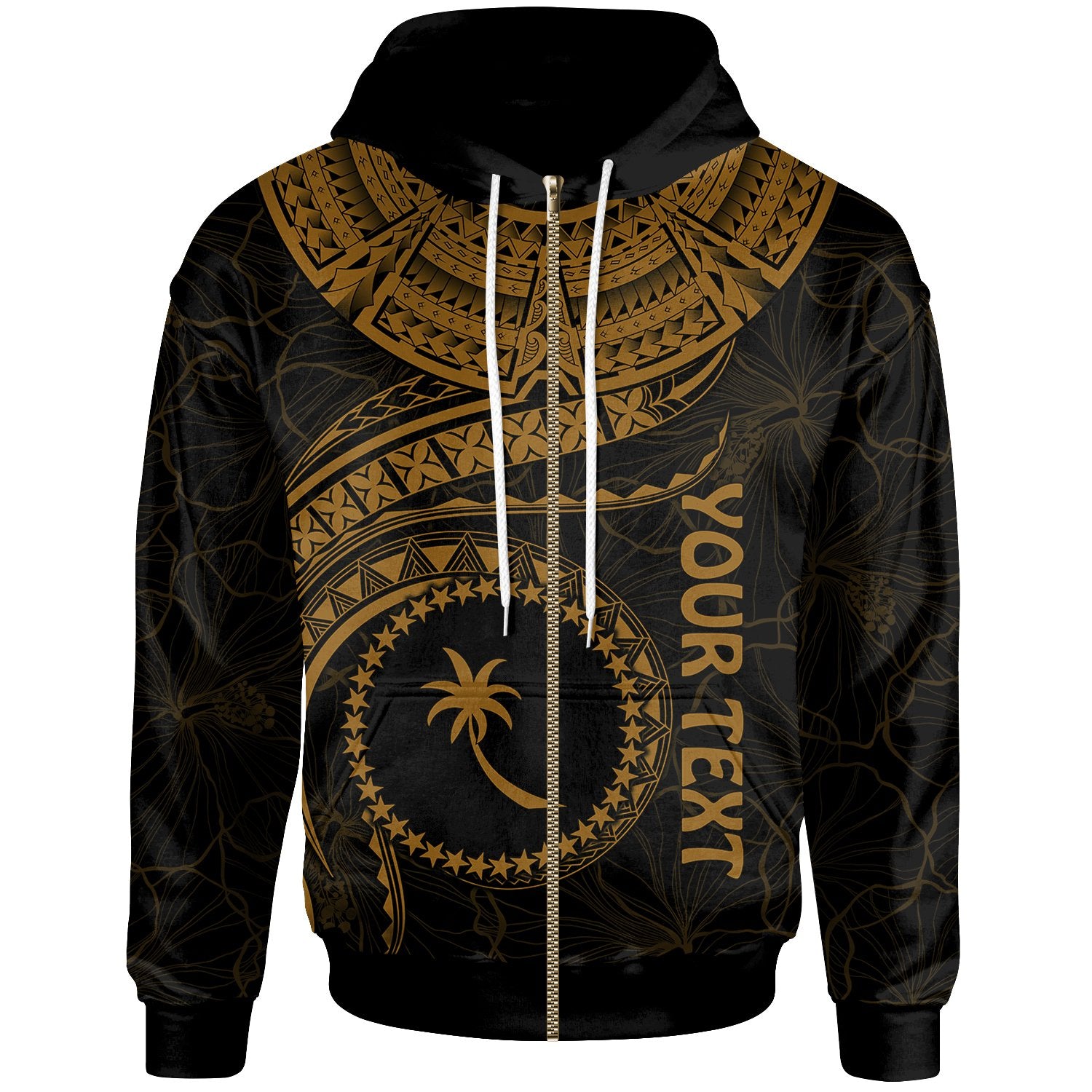 Chuuk Polynesian Custom Zip up Hoodie Chuuk Waves (Golden) Unisex Golden - Polynesian Pride