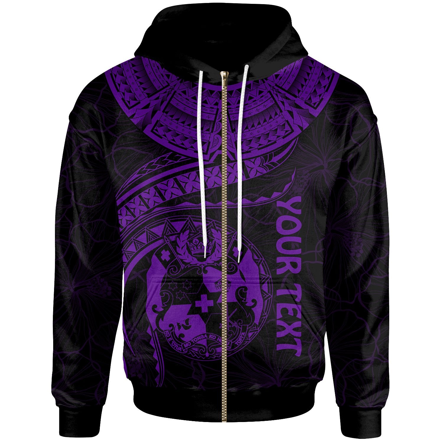 Tonga Polynesian Custom Zip up Hoodie Tonga Waves (Purple) Unisex Black - Polynesian Pride