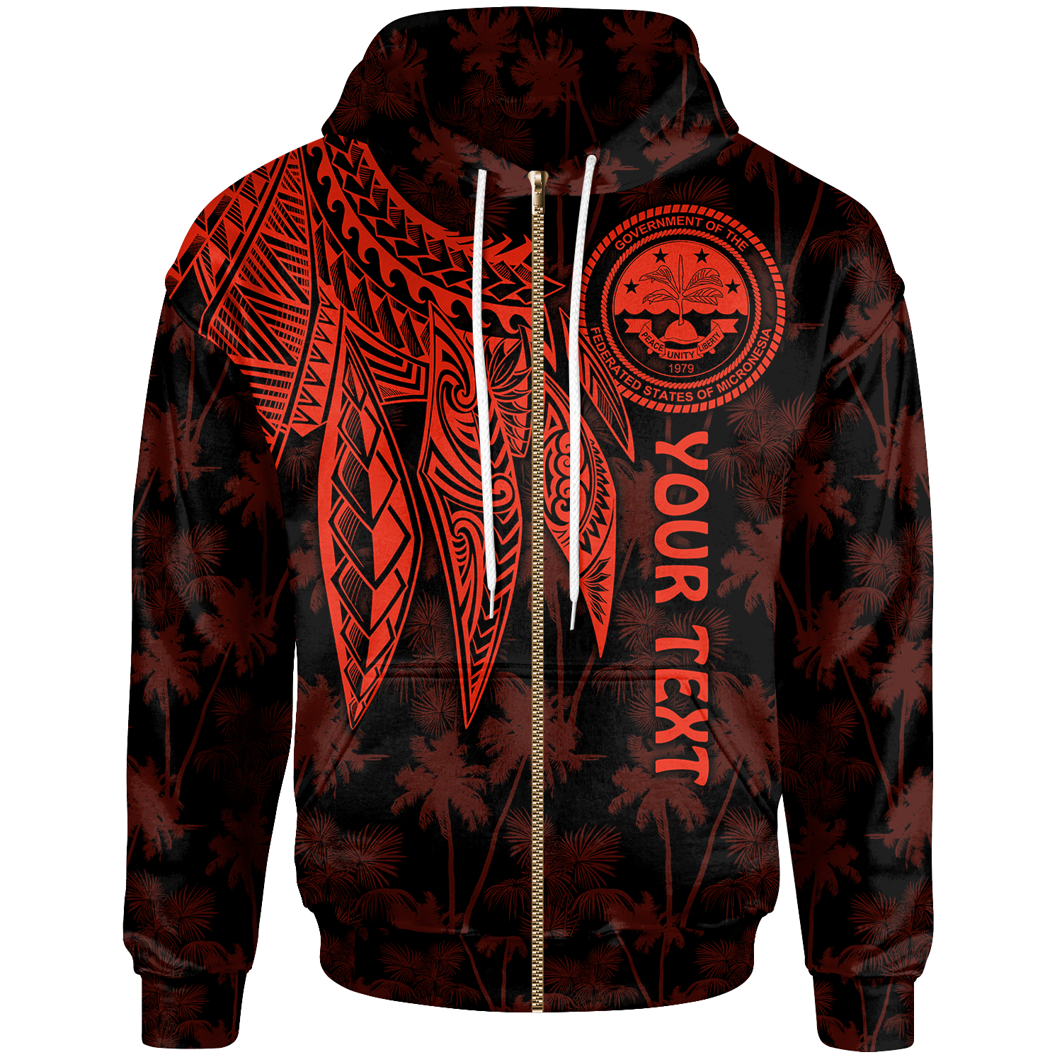 Federated States of Micronesia Custom Zip up Hoodie Polynesian Wings (Red) Unisex Red - Polynesian Pride