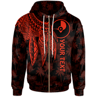 Yap Custom Zip up Hoodie Polynesian Wings (Red) Unisex Red - Polynesian Pride