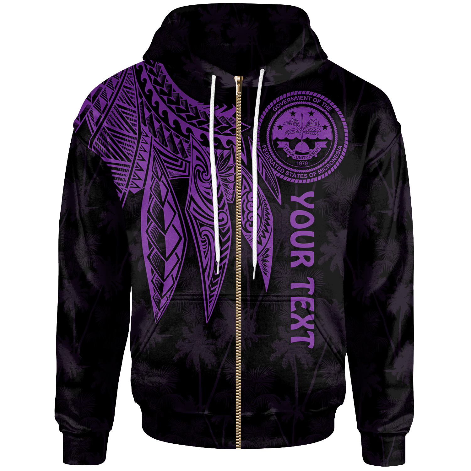 Federated States of Micronesia Custom Zip up Hoodie Polynesian Wings (Purple) Unisex Purple - Polynesian Pride