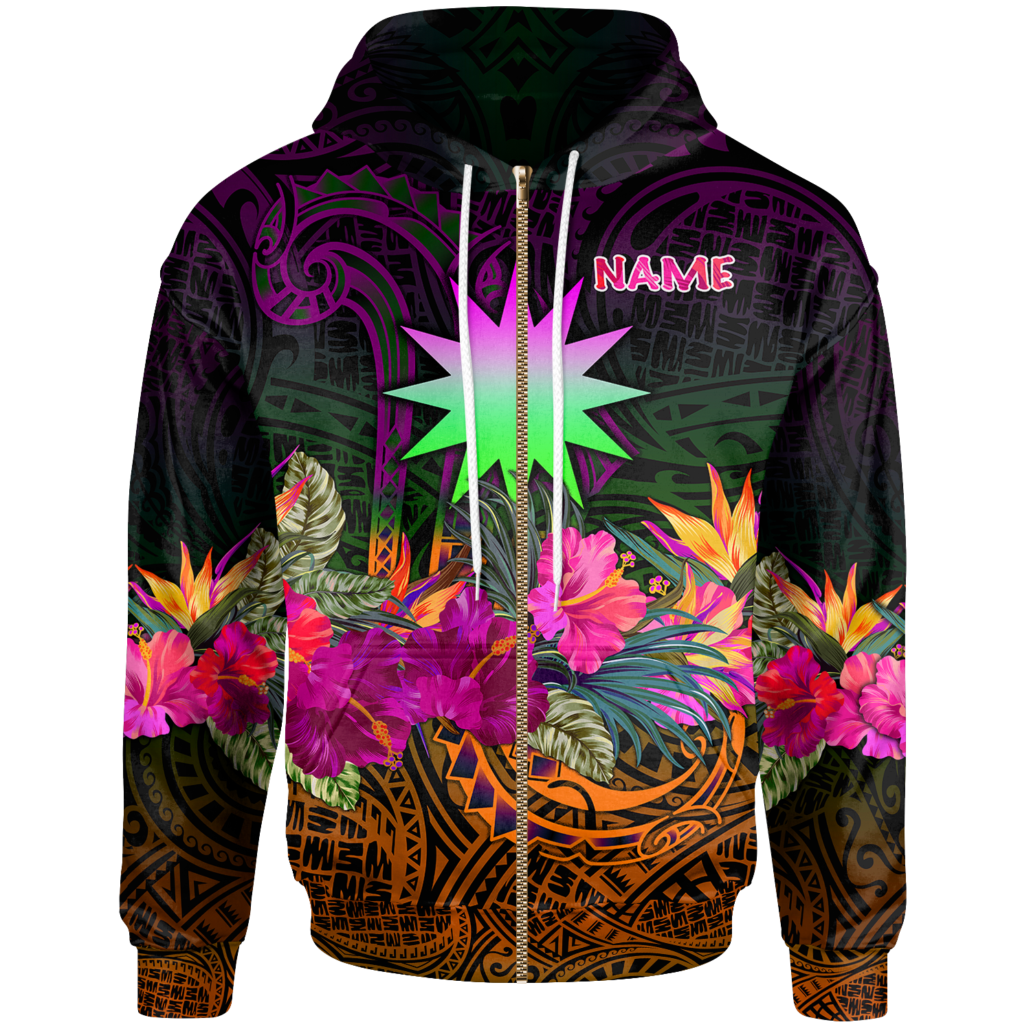 Nauru Custom Zip up Hoodie Summer Hibiscus Unisex Reggae - Polynesian Pride