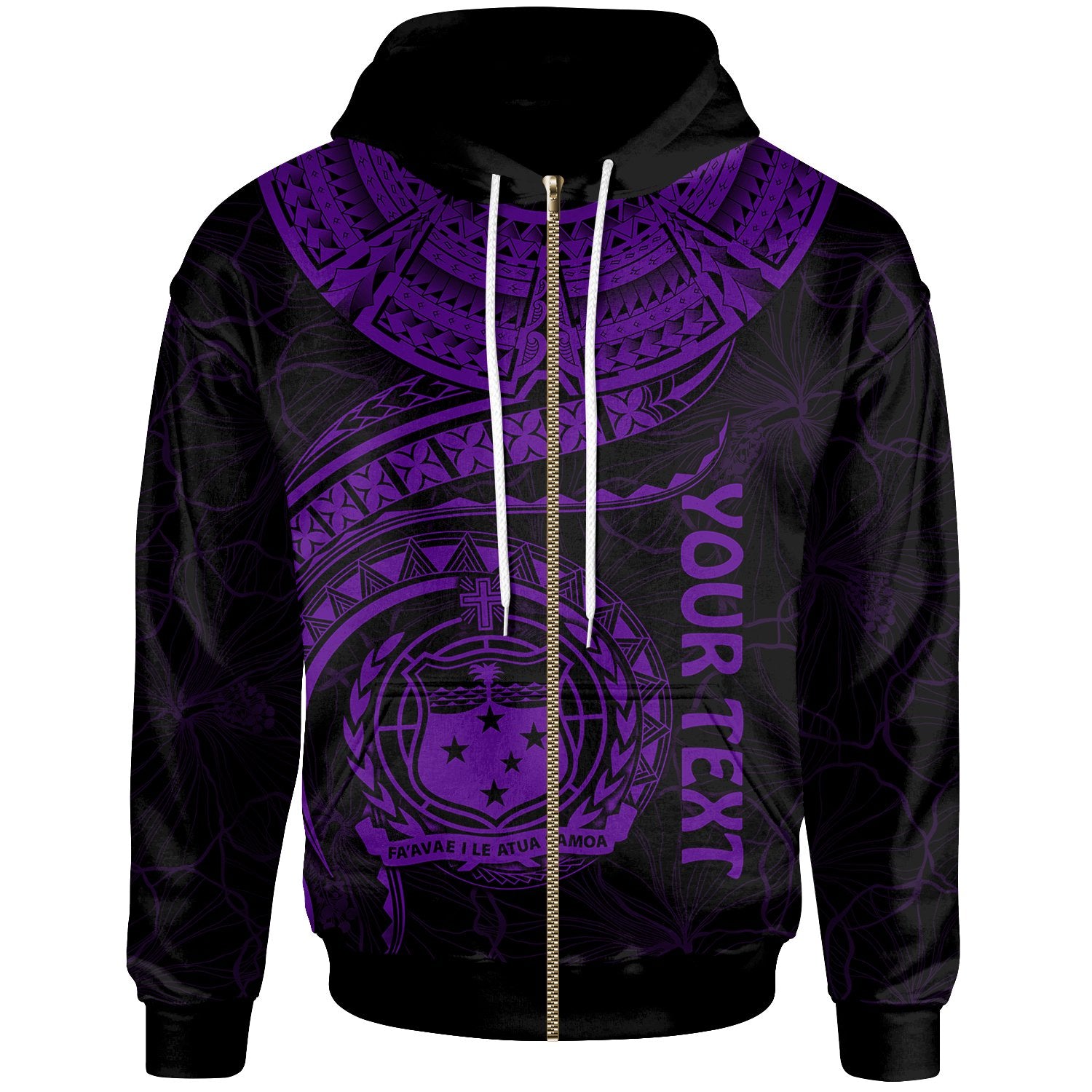 Polynesian Samoa Custom Zip up Hoodie Samoan Waves (Purple) Unisex Purple - Polynesian Pride