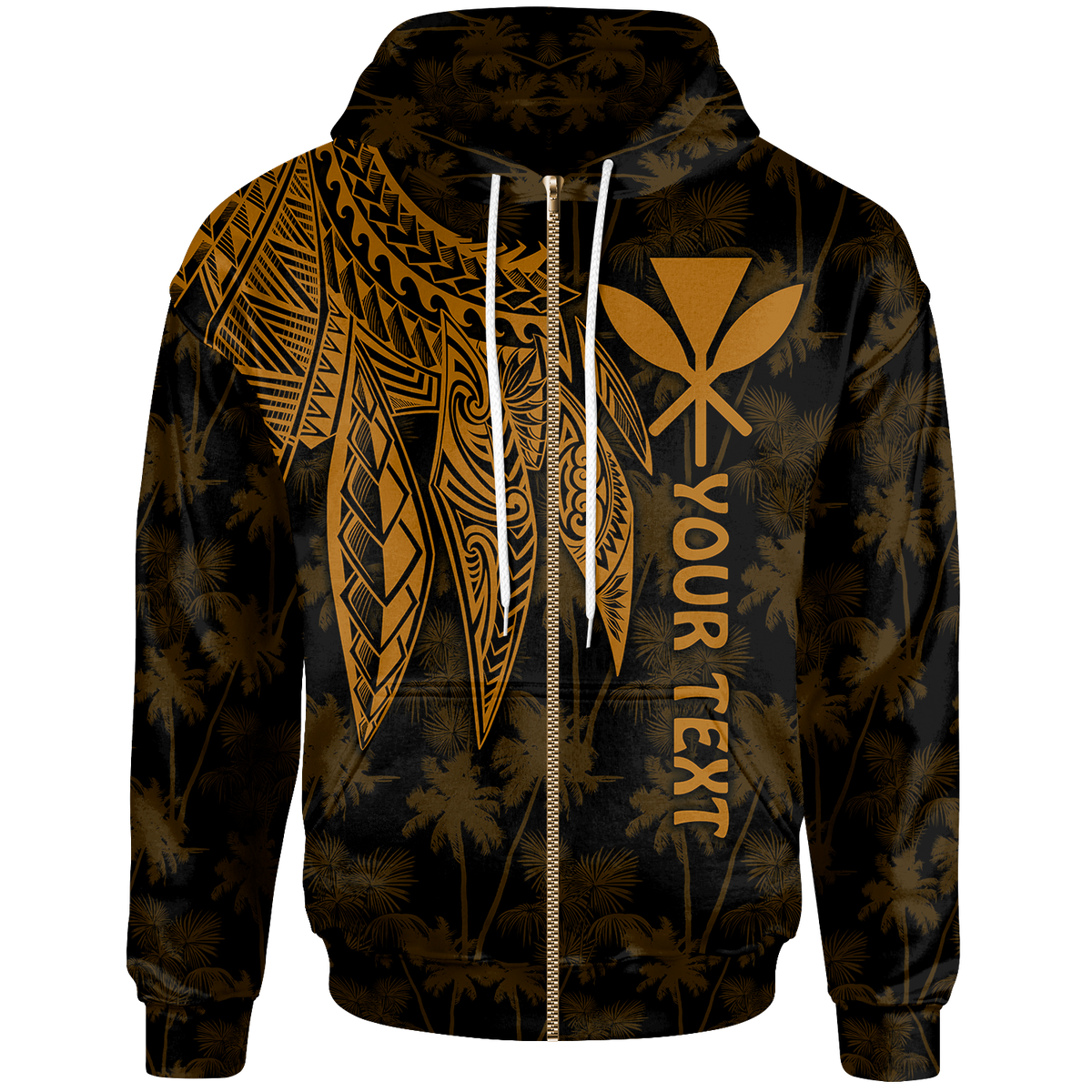 Polynesian Hawaii Kanaka Maoli Custom Zip up Hoodie Polynesian Wings (Golden) Unisex Golden - Polynesian Pride