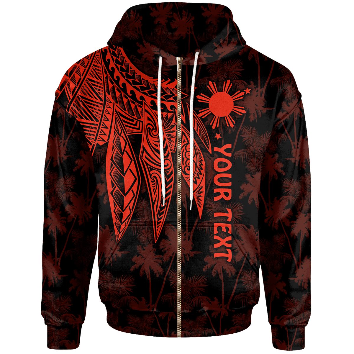 The Philippines Custom Zip up Hoodie Polynesian Wings (Red) Unisex Red - Polynesian Pride