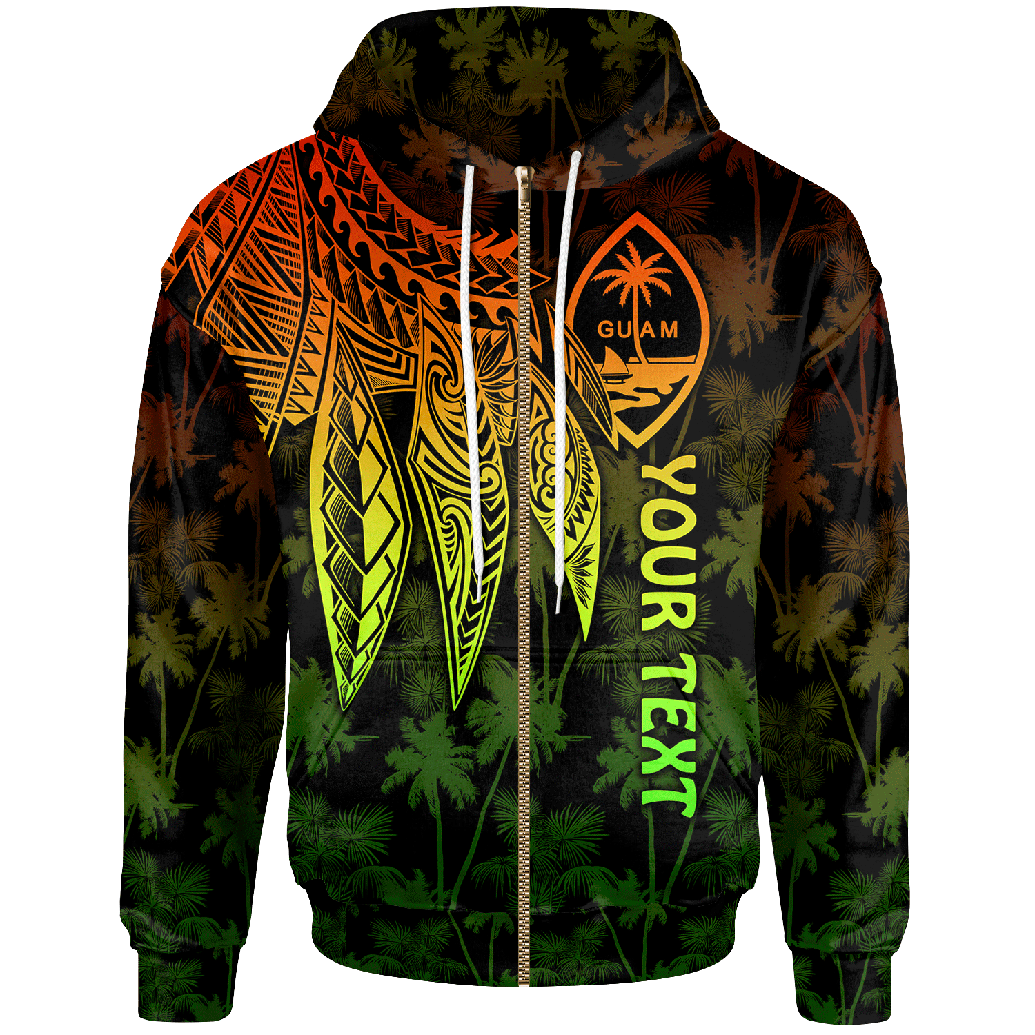 Guam Custom Zip up Hoodie Polynesian Wings (Reggae) Unisex Reggae - Polynesian Pride