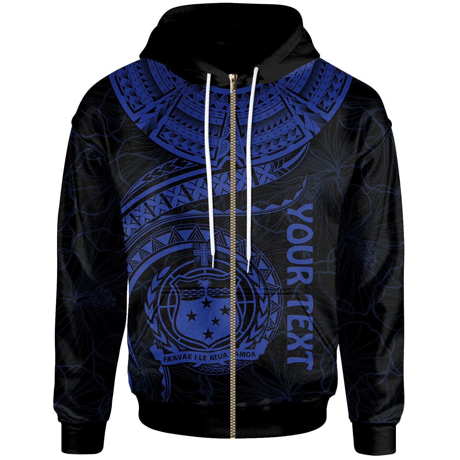 Polynesian Samoa Custom Zip up Hoodie Samoan Waves (Blue) Unisex Blue - Polynesian Pride