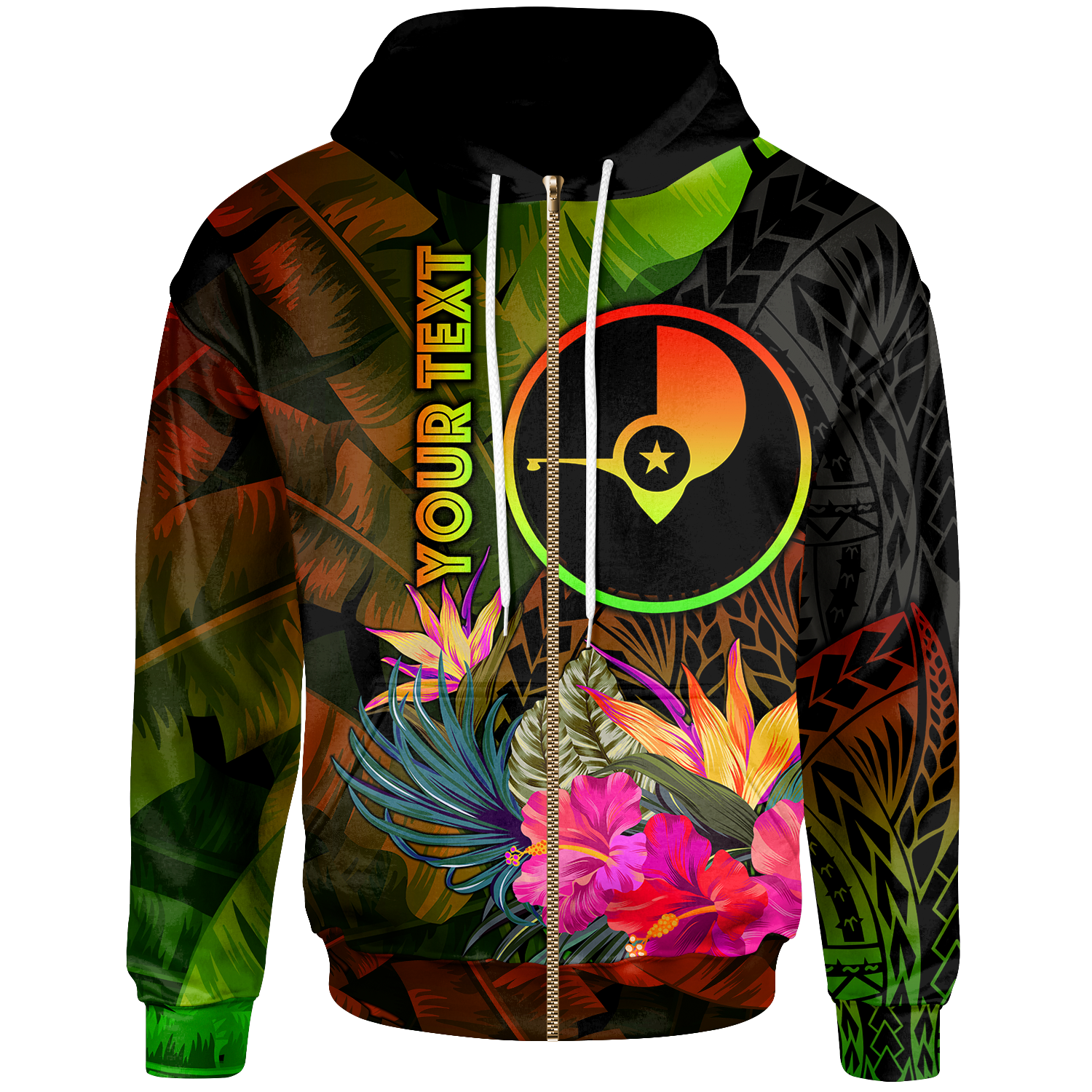 YAP Polynesian Custom Zip up Hoodie Hibiscus and Banana Leaves Unisex Reggae - Polynesian Pride