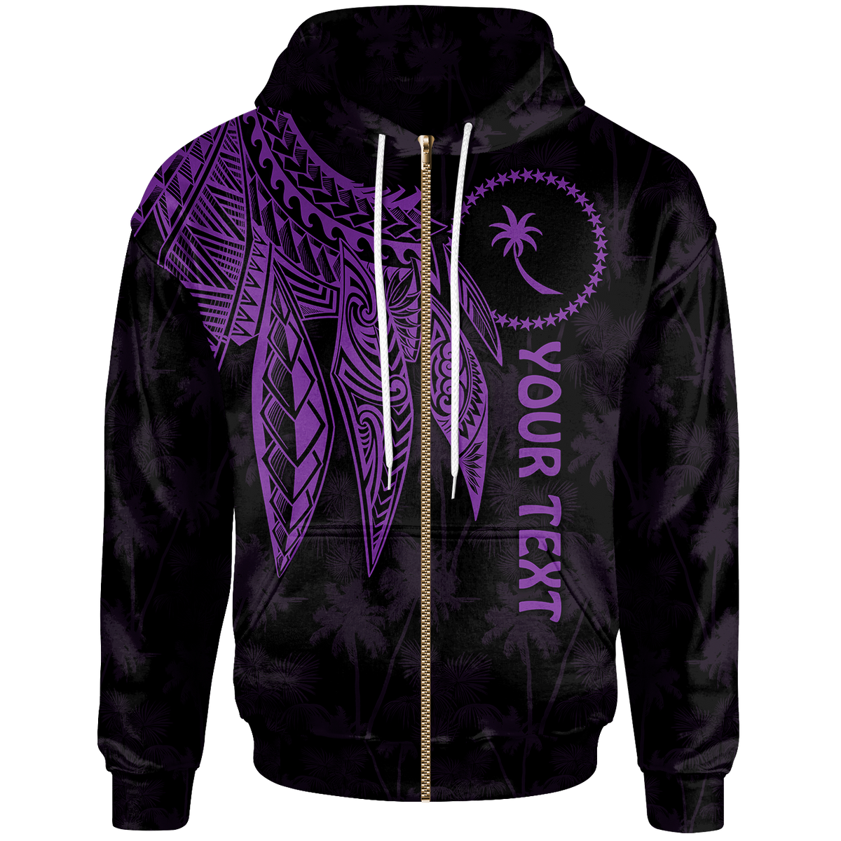Chuuk Custom Zip up Hoodie Polynesian Wings (Purple) Unisex Purple - Polynesian Pride