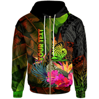 New Caledonia Polynesian Custom Zip up Hoodie Hibiscus and Banana Leaves Unisex Reggae - Polynesian Pride