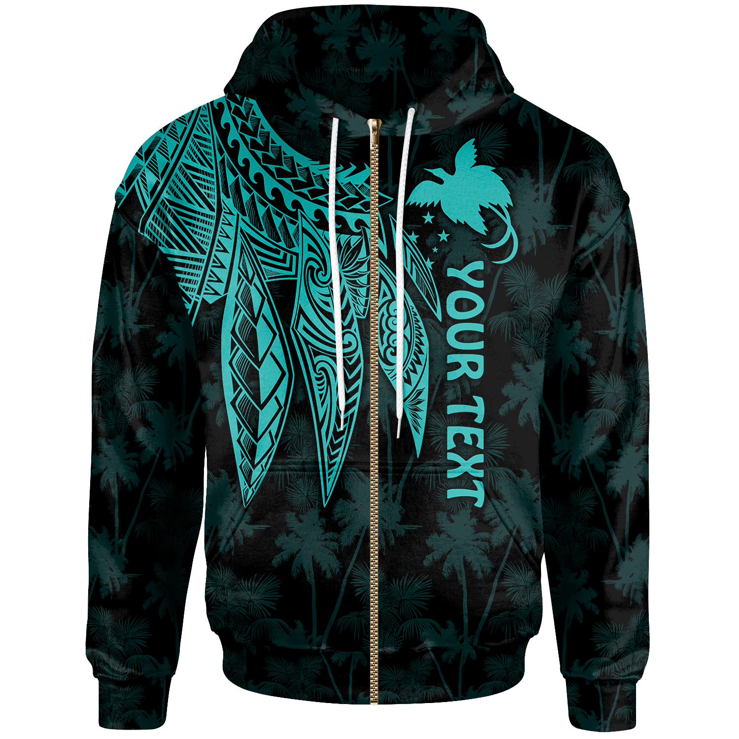 Papua New Guinea Custom Zip up Hoodie Polynesian Wings (TurQuoiSe) Unisex Turquoise - Polynesian Pride