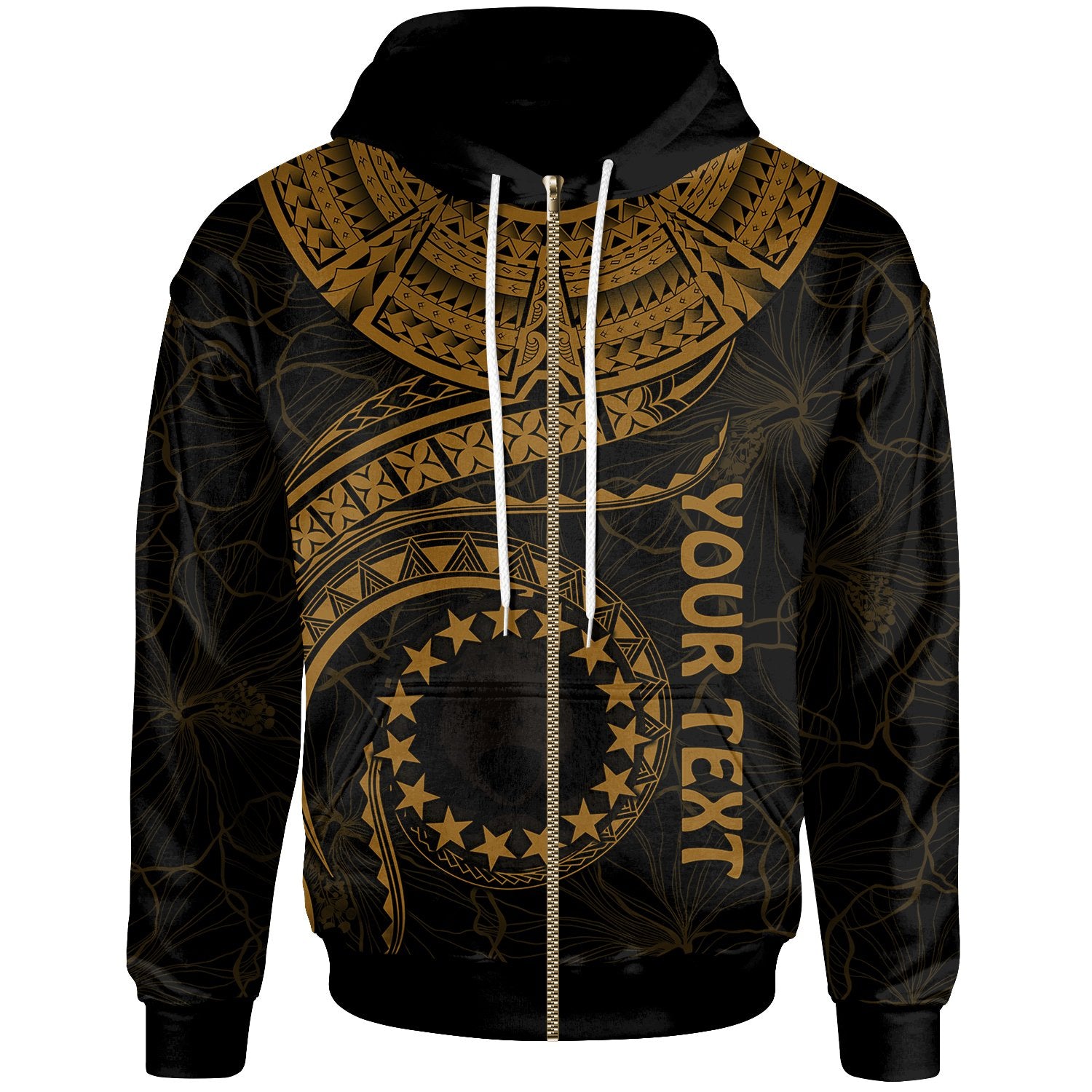 Cook Islands Polynesian Custom Zip up Hoodie Waves (Golden) Unisex Golden - Polynesian Pride