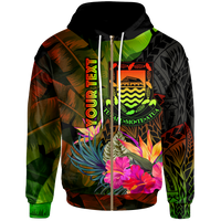 Tuvalu Polynesian Custom Zip up Hoodie Hibiscus and Banana Leaves Unisex Reggae - Polynesian Pride