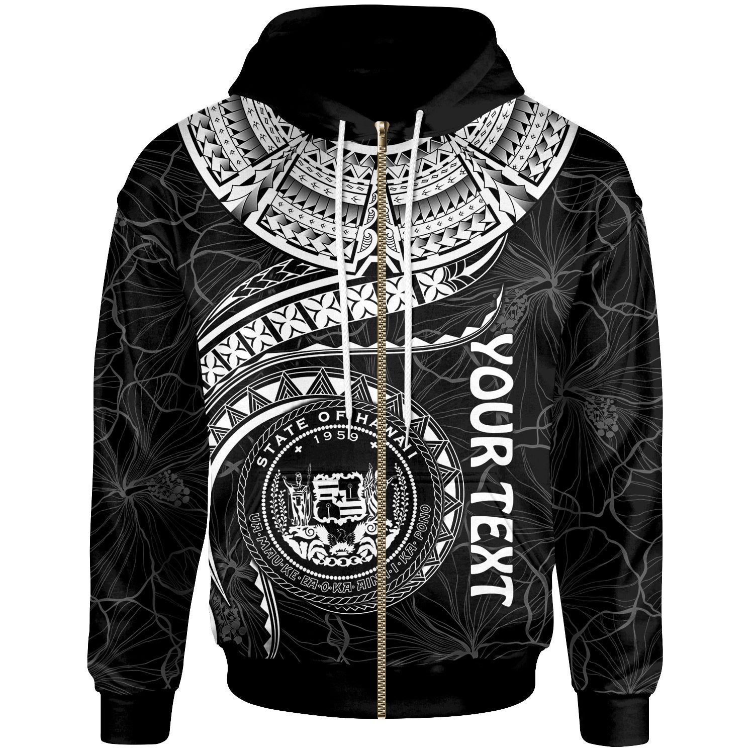 Polynesian Hawaii Custom Zip up Hoodie Hawaiian Waves (White) Unisex White - Polynesian Pride