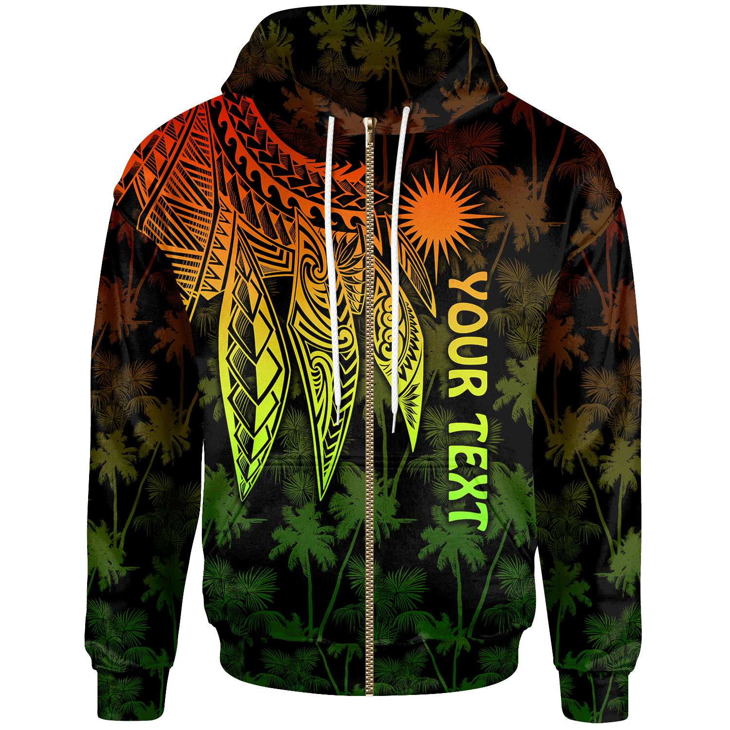 Marshall Islands Custom Zip up Hoodie Polynesian Wings (Reggae) Unisex Reggae - Polynesian Pride