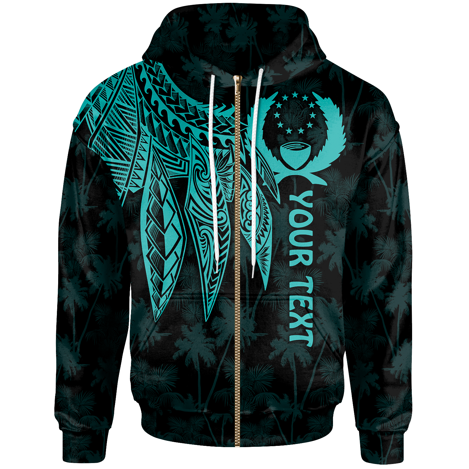 Pohnpei Custom Zip up Hoodie Polynesian Wings (Turquoise) Unisex Turquoise - Polynesian Pride