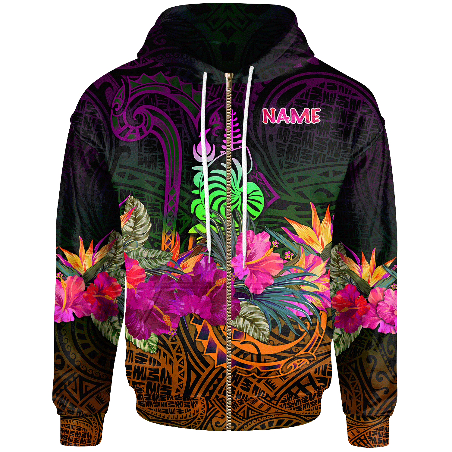 New Caledonia Polynesian Custom Zip up Hoodie Summer Hibiscus Unisex Reggae - Polynesian Pride