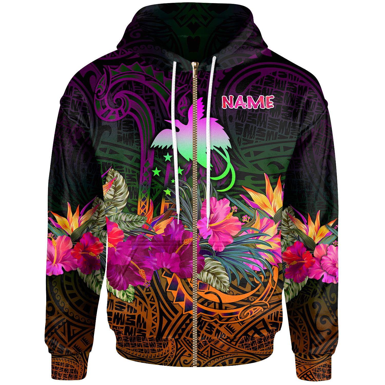 Papua New Guinea Custom Zip up Hoodie Summer Hibiscus Unisex Reggae - Polynesian Pride