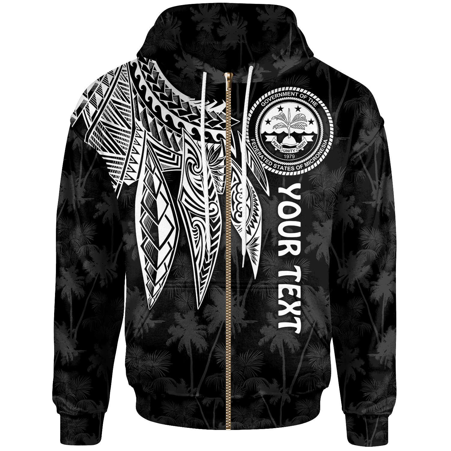 Federated States of Micronesia Custom Zip up Hoodie Polynesian Wings (White) Unisex White - Polynesian Pride