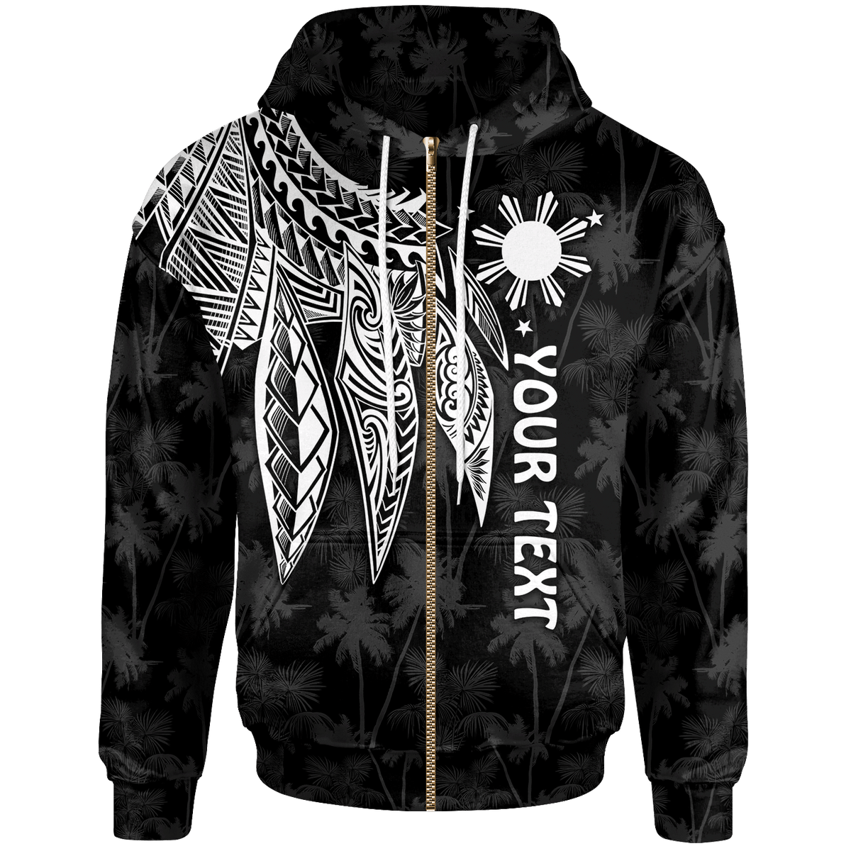 The Philippines Custom Zip up Hoodie Polynesian Wings (White) Unisex White - Polynesian Pride