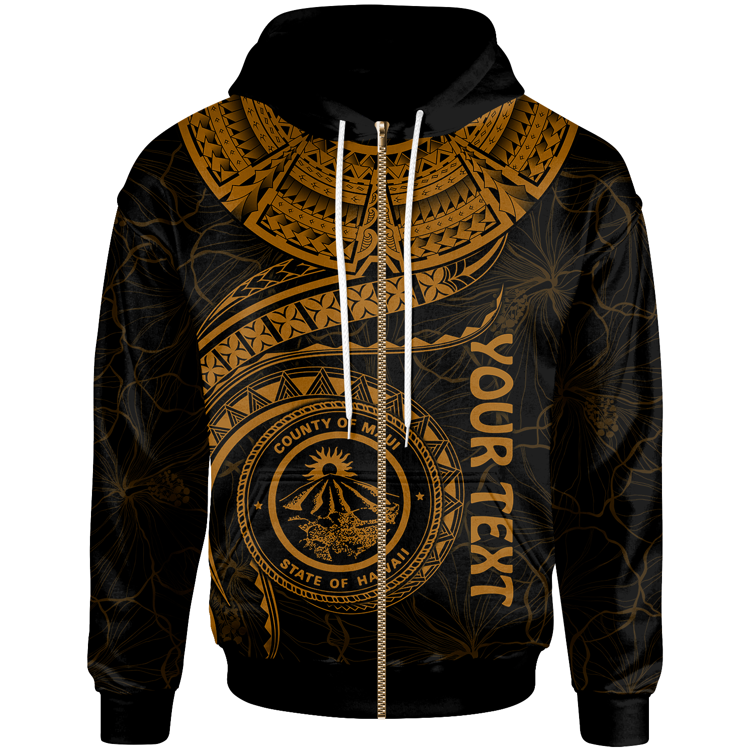 Polynesian Hawaii Custom Zip up Hoodie Maui Polynesian Waves (Golden) Unisex Golden - Polynesian Pride