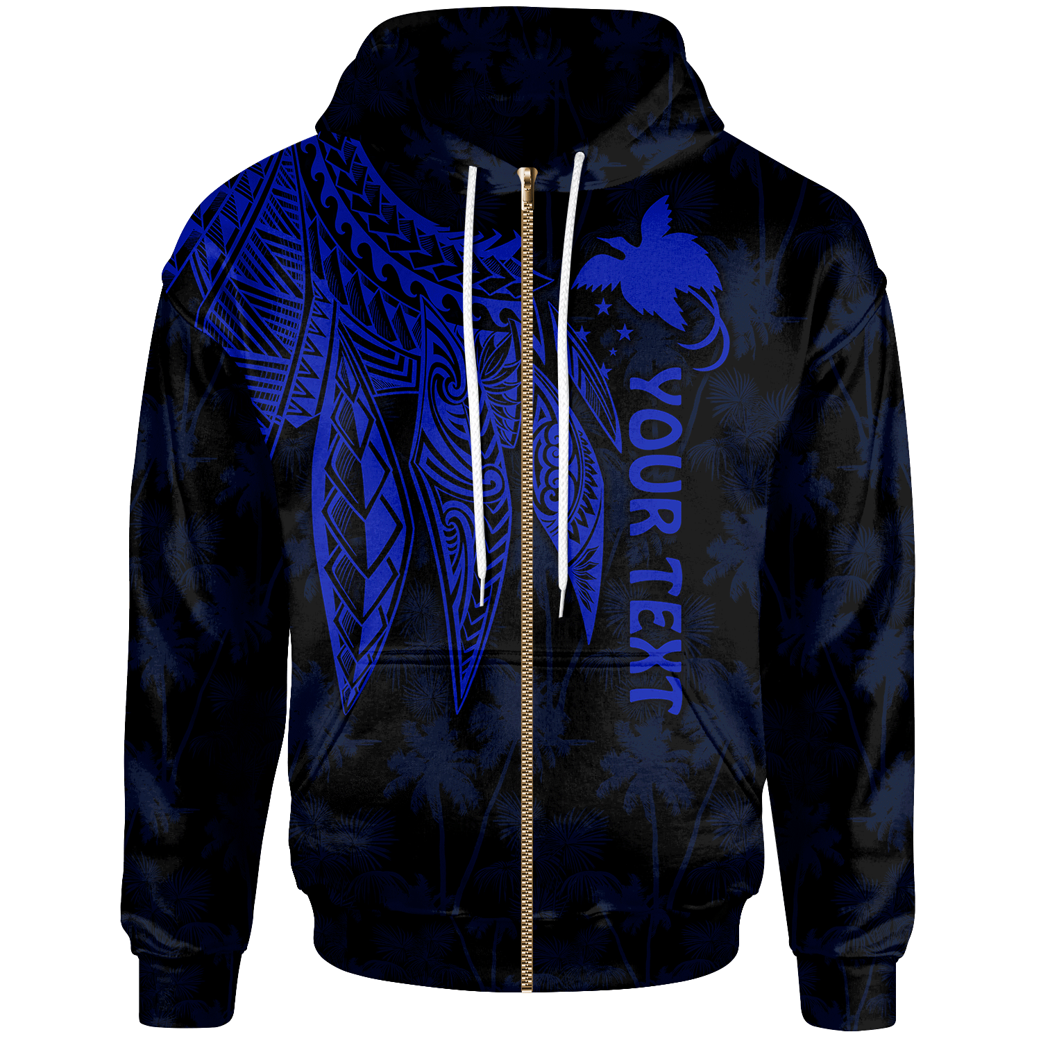 Papua New Guinea Custom Zip up Hoodie Polynesian Wings (Blue) Unisex Blue - Polynesian Pride