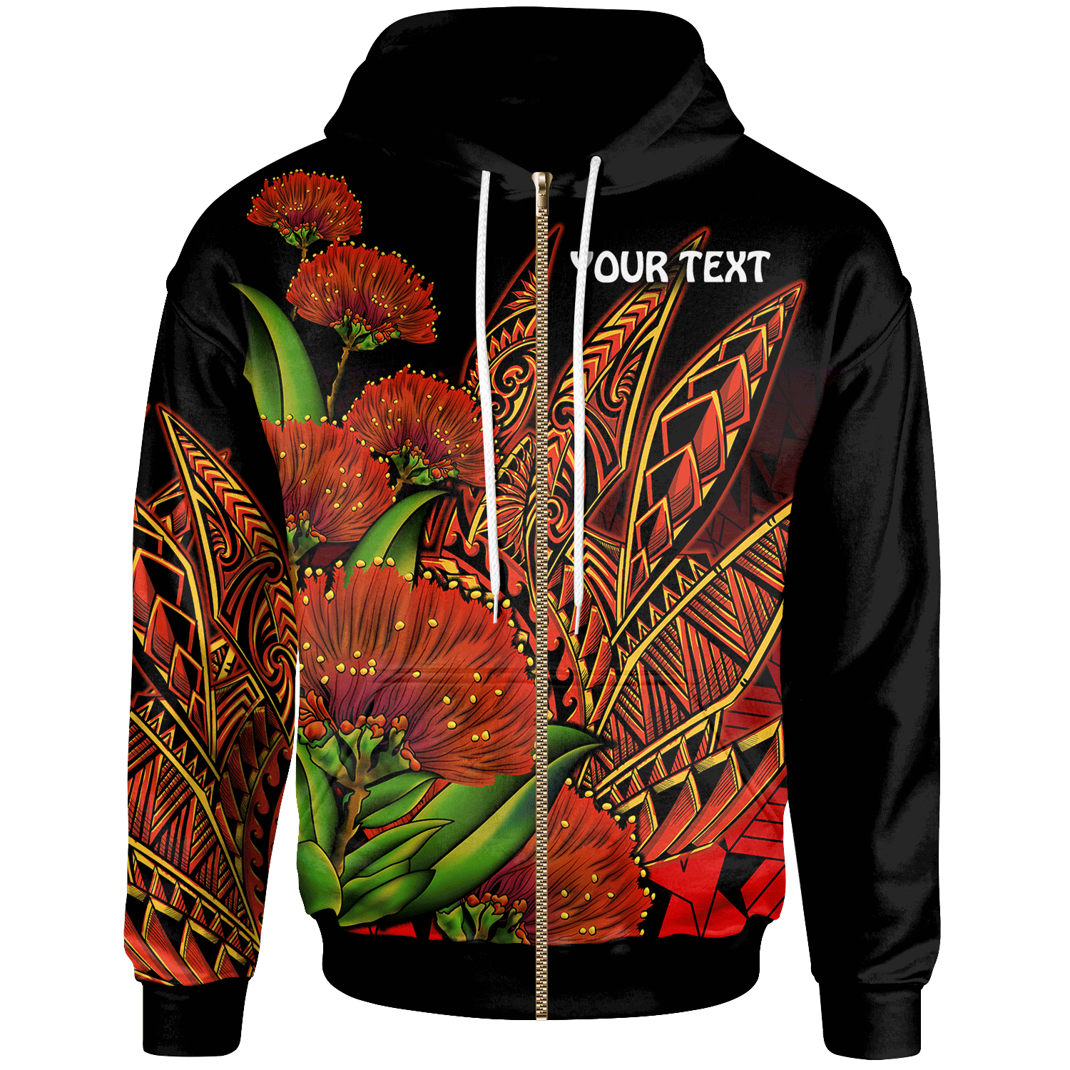 Polynesian Hawaii Custom Zip up Hoodie Ohia Lehua Unisex Red - Polynesian Pride