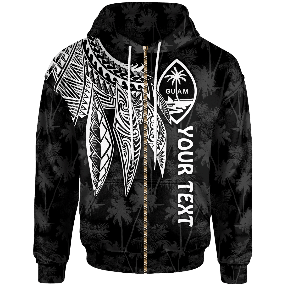 Guam Custom Zip up Hoodie Polynesian Wings (White) Unisex White - Polynesian Pride