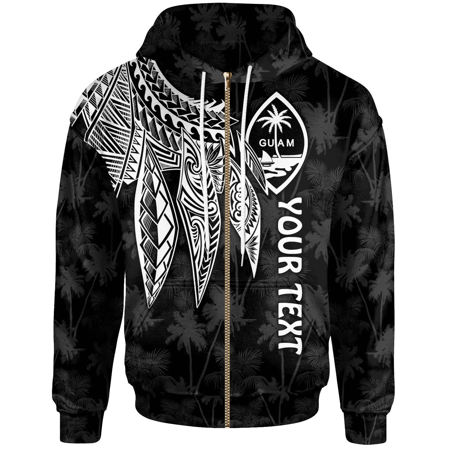 Guam Custom Zip up Hoodie Polynesian Wings (White) Unisex White - Polynesian Pride