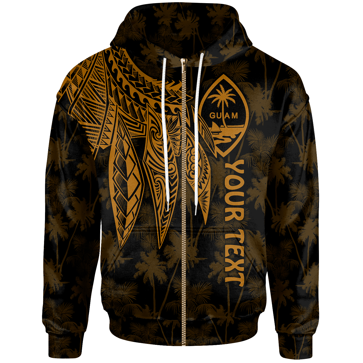 Guam Custom Zip up Hoodie Polynesian Wings (Golden) Unisex Golden - Polynesian Pride