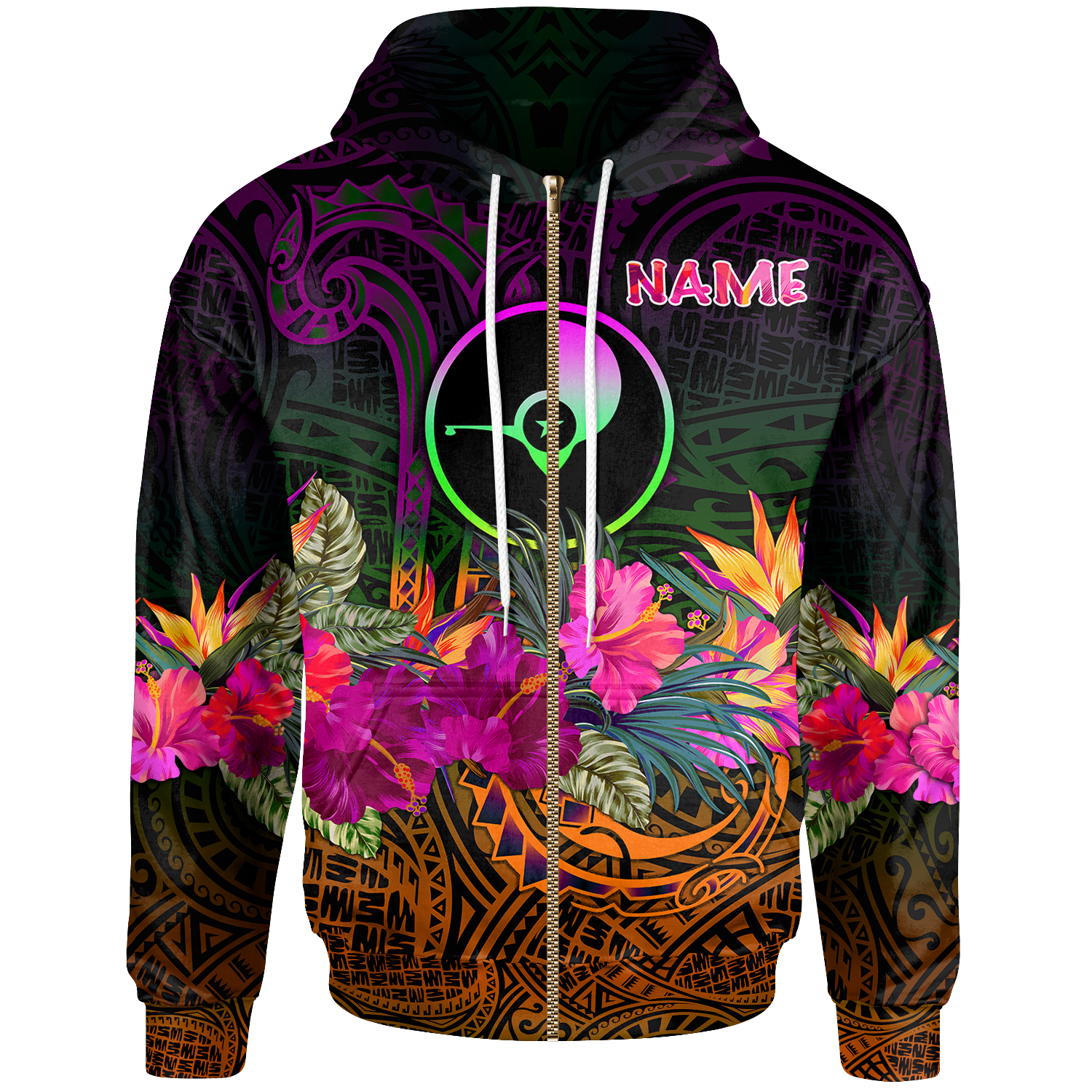 YAP Custom Zip up Hoodie Summer Hibiscus Unisex Reggae - Polynesian Pride