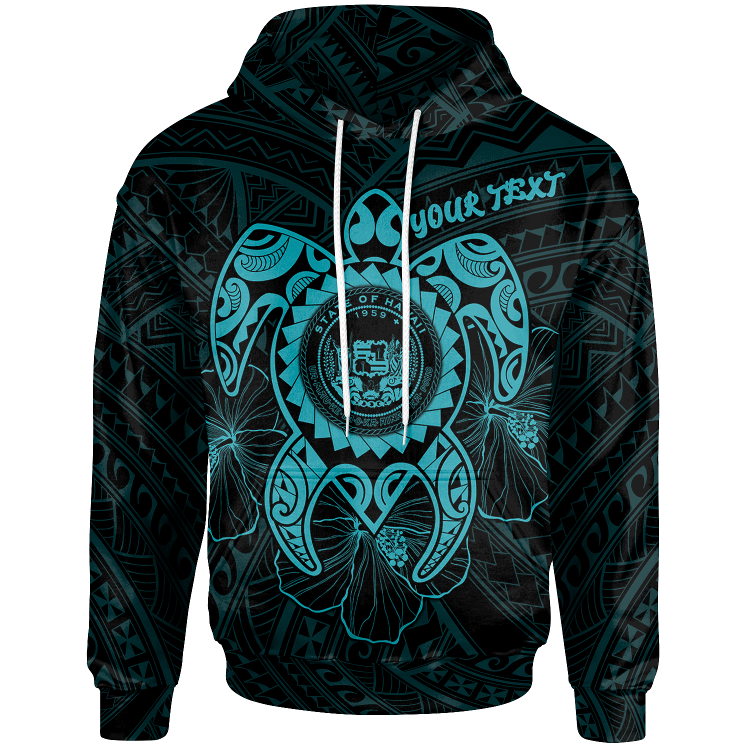 Hawaii Polynesian Custom Hoodie Vintage Polynesian Turtle (Turquoise) Unisex Turquoise - Polynesian Pride