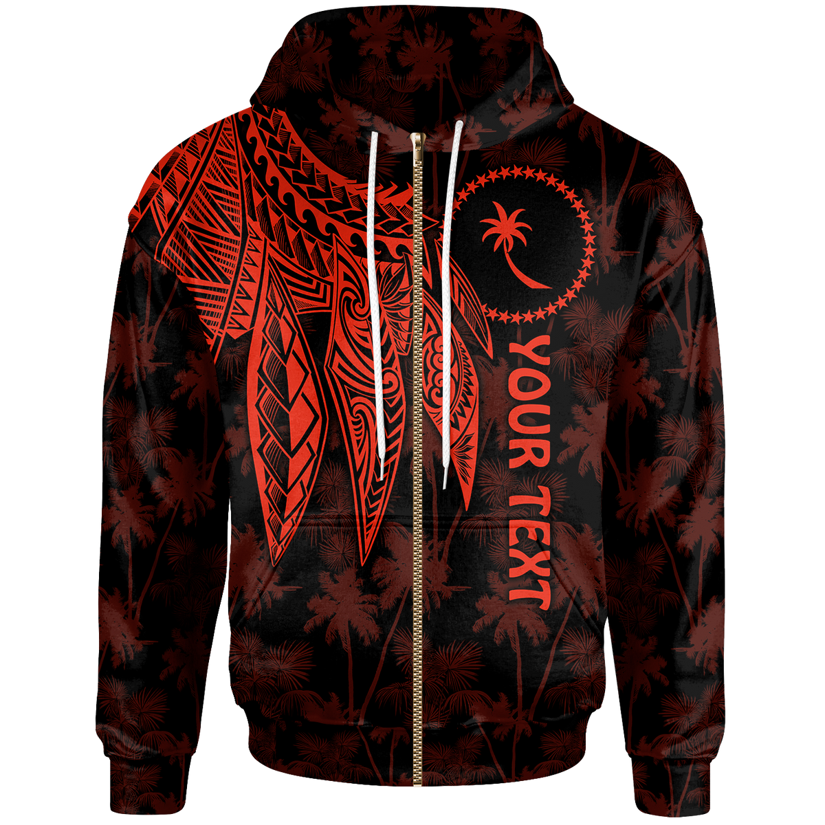 Chuuk Custom Zip up Hoodie Polynesian Wings (Red) Unisex Red - Polynesian Pride