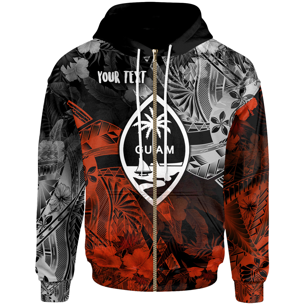 Guam Polynesian Custom Zip up Hoodie Vintage Polynesian Unisex Red - Polynesian Pride
