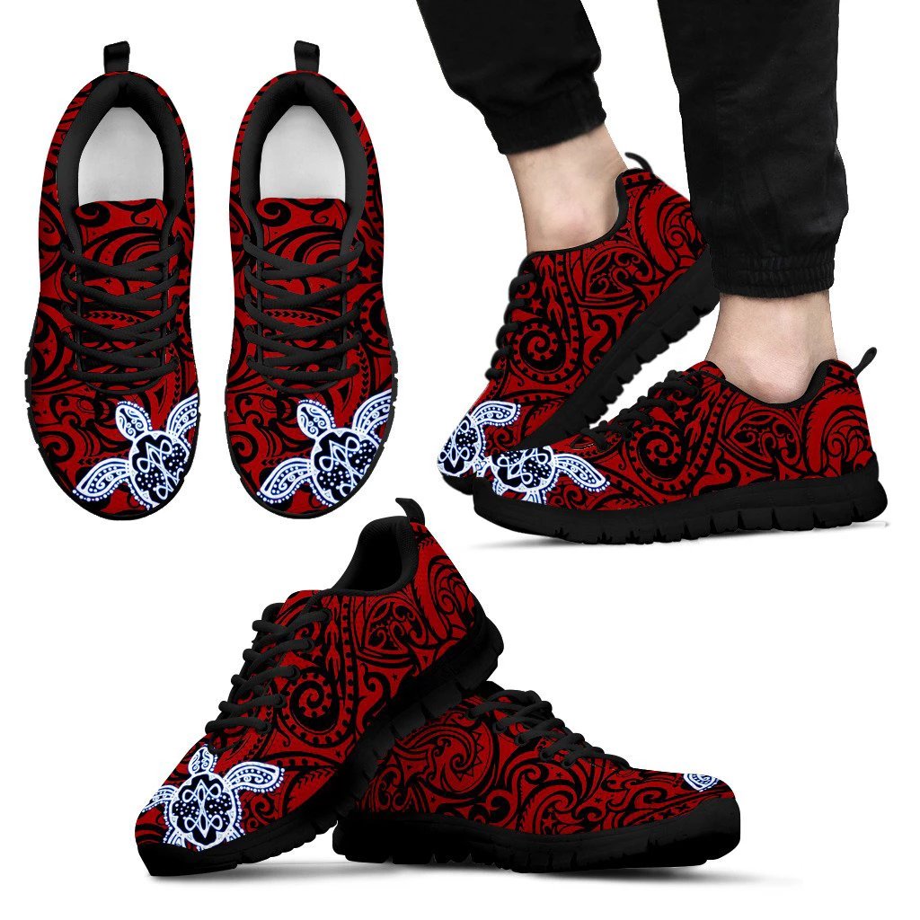 Turtle Poly Tribal Sneakers Men's Sneakers Black - Polynesian Pride