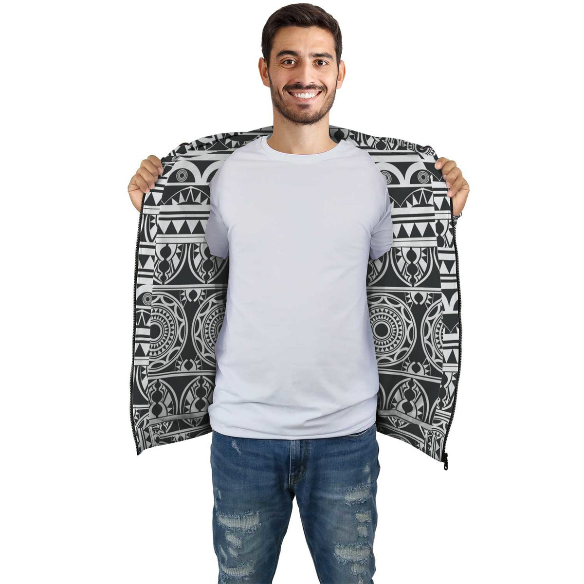 Pattern Polynesian Inside Print Zip Hoodie - Polynesian Pride