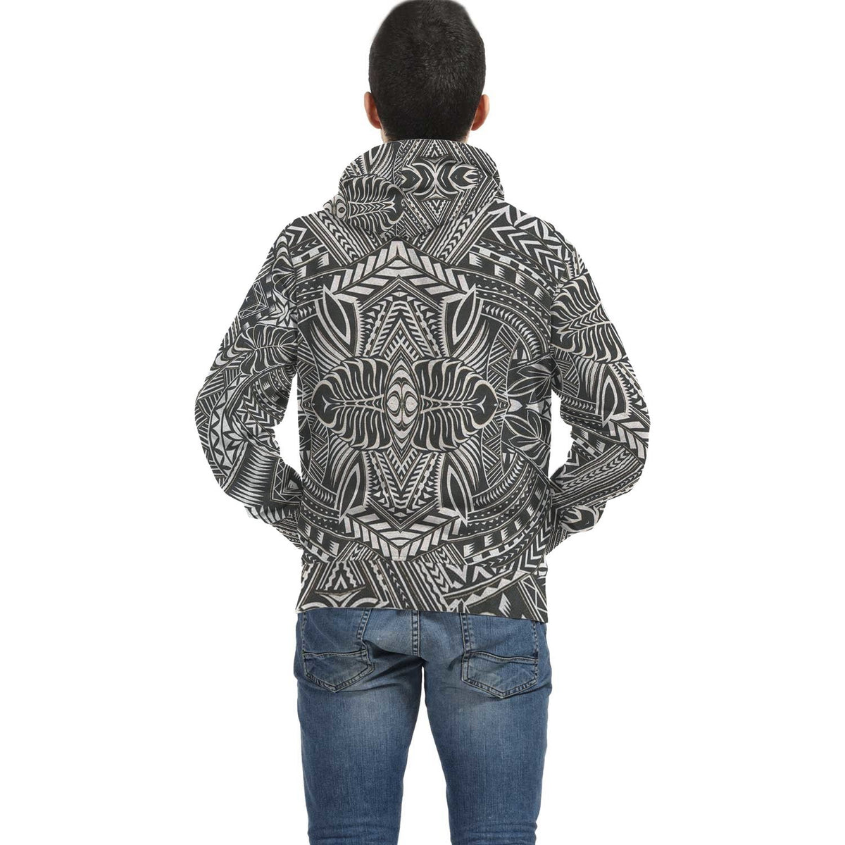 White Palm Polynesian Inside Print Zip Hoodie - Polynesian Pride