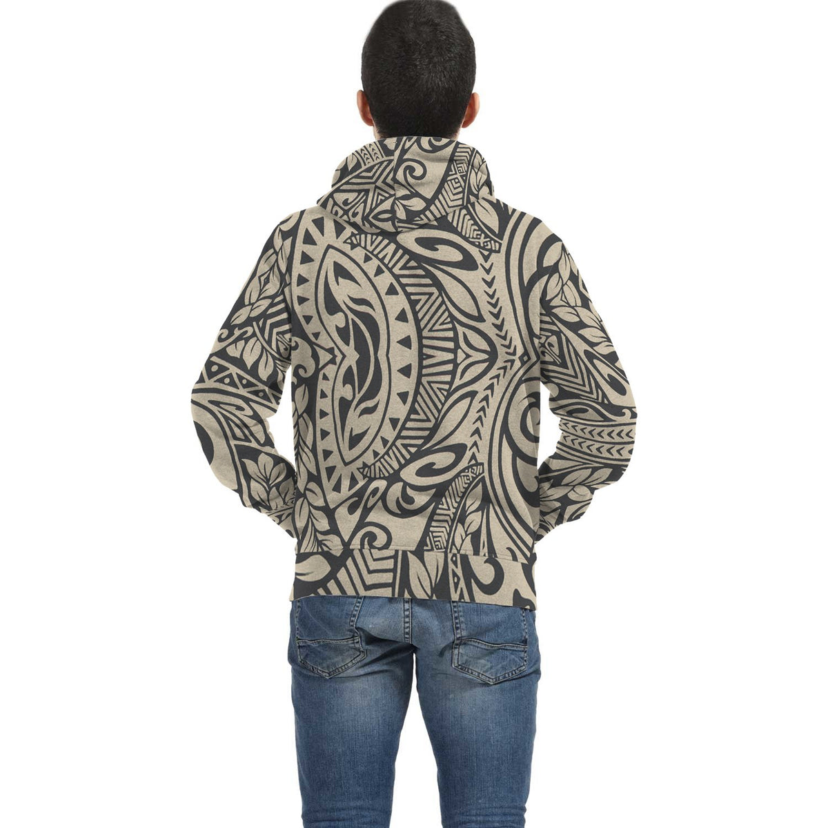 Beige Polynesian Inside Print Zip Hoodie - Polynesian Pride