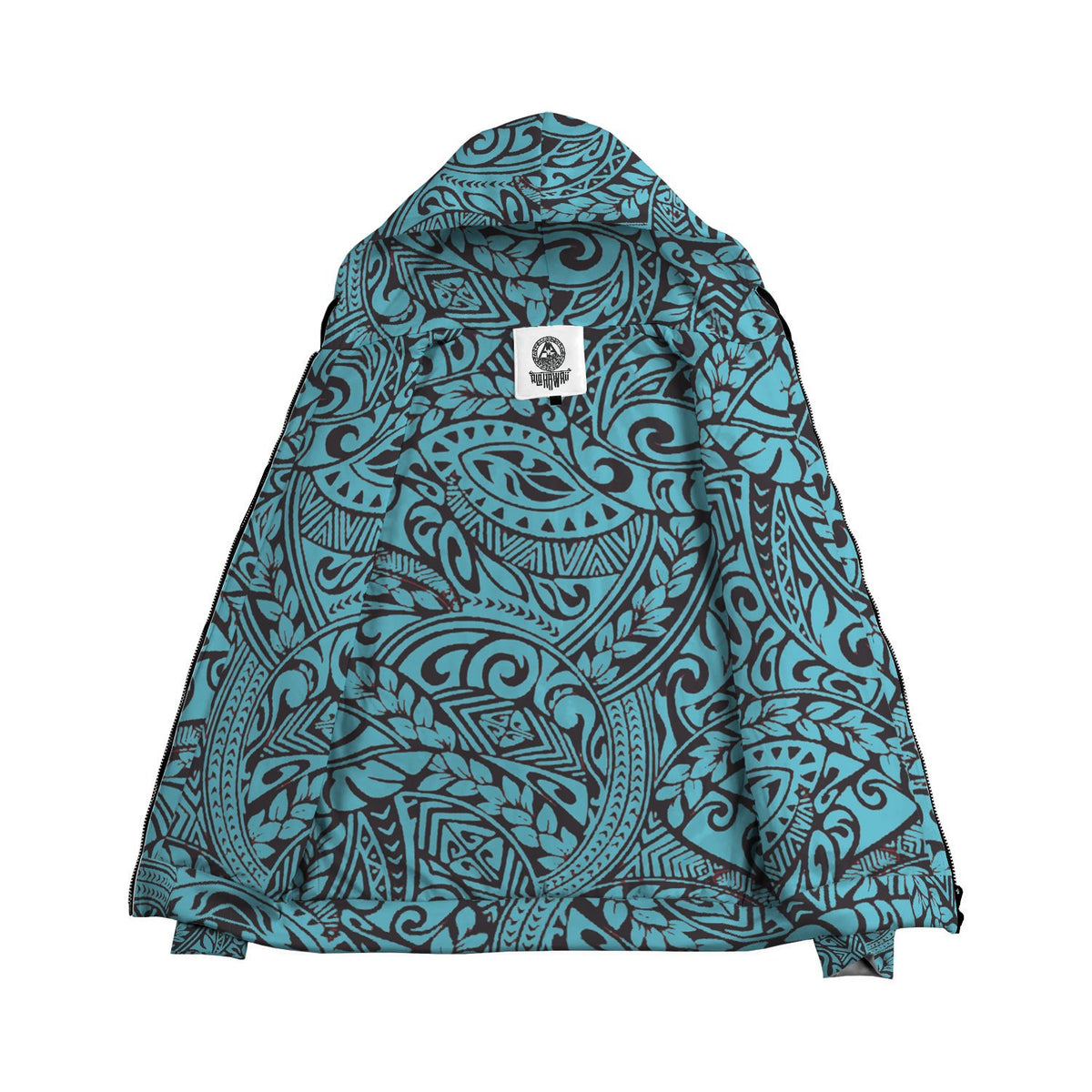 Turquoise Polynesian Inside Print Zip Hoodie - Polynesian Pride