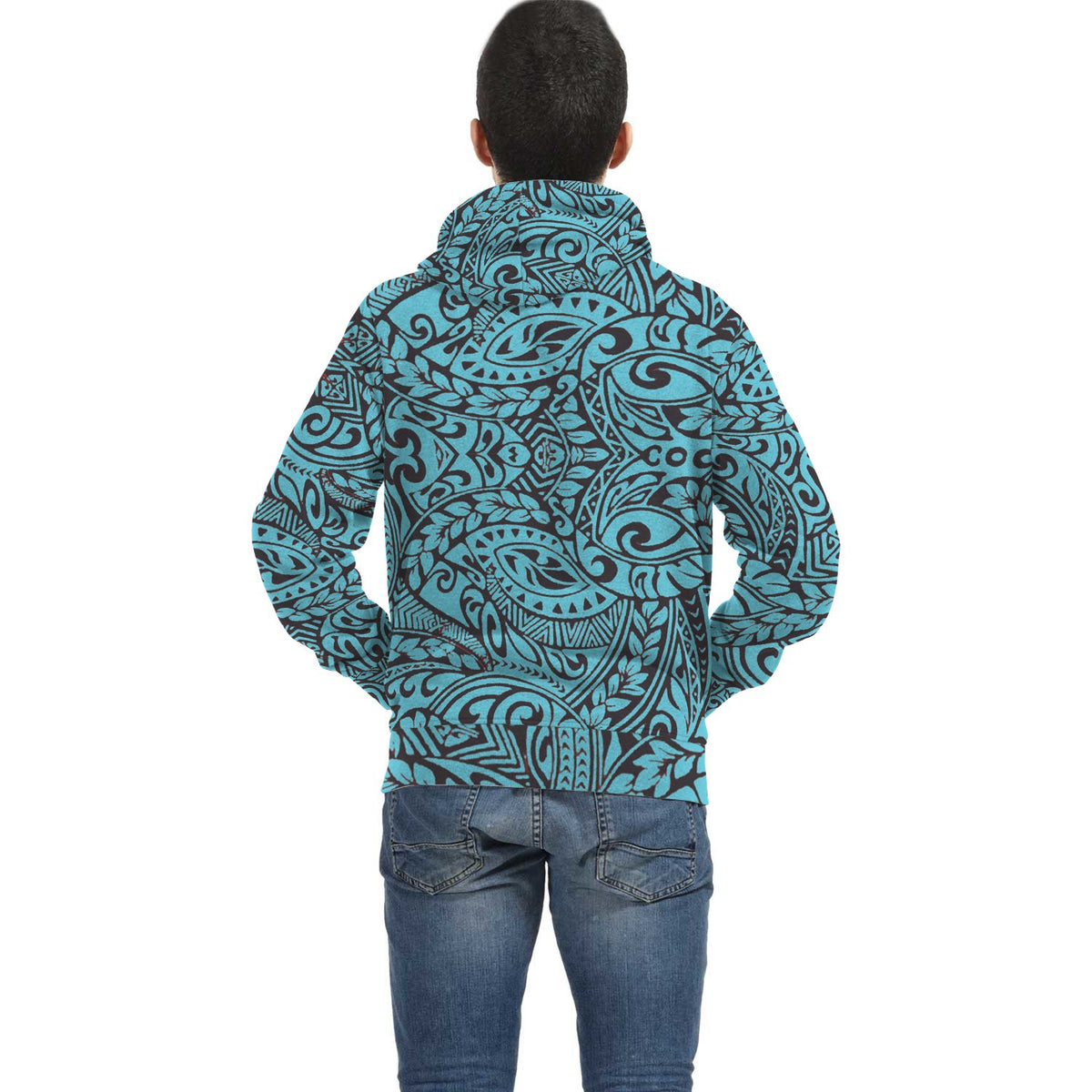 Turquoise Polynesian Inside Print Zip Hoodie - Polynesian Pride