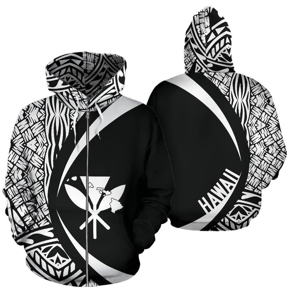 Kanaka Hawaii Map White Polynesian Zip up Hoodie Circle Style Unisex White - Polynesian Pride