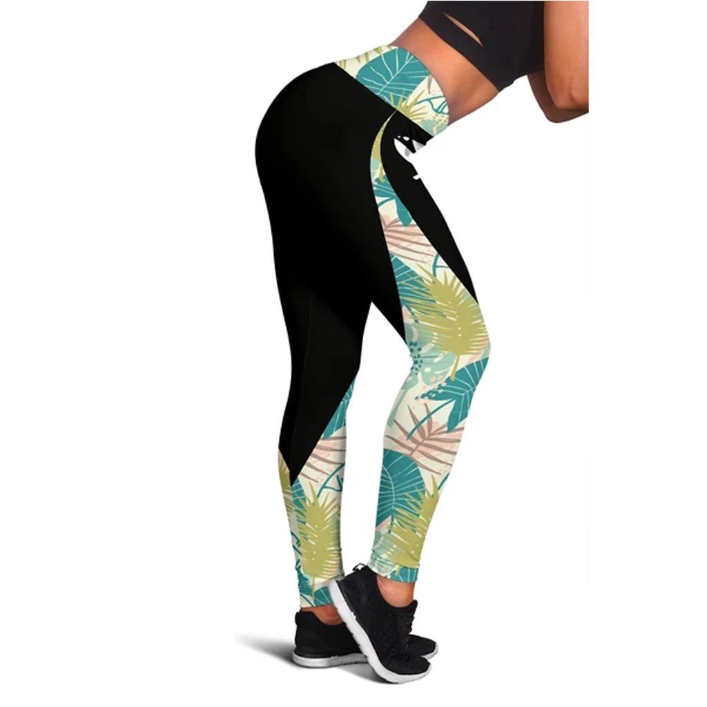 Hawaii Tropical Plants Pattern Leggings White - Polynesian Pride